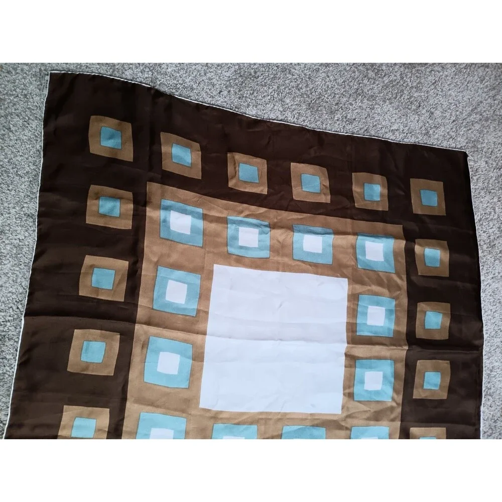 Vintage Martine Olivier Paris 100% Silk Scarf Geometric Made In France 30x29 EUC